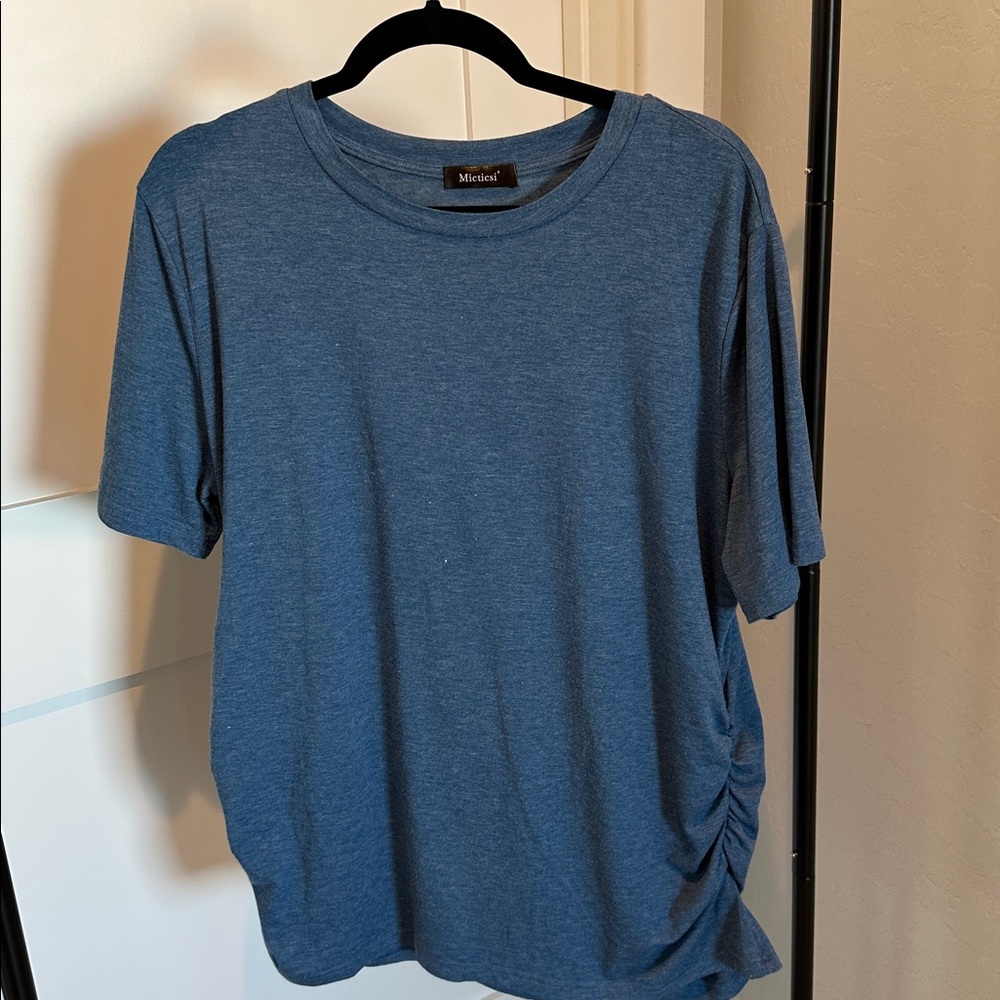 Blue Mirabel T-Shirt with Side Ruching